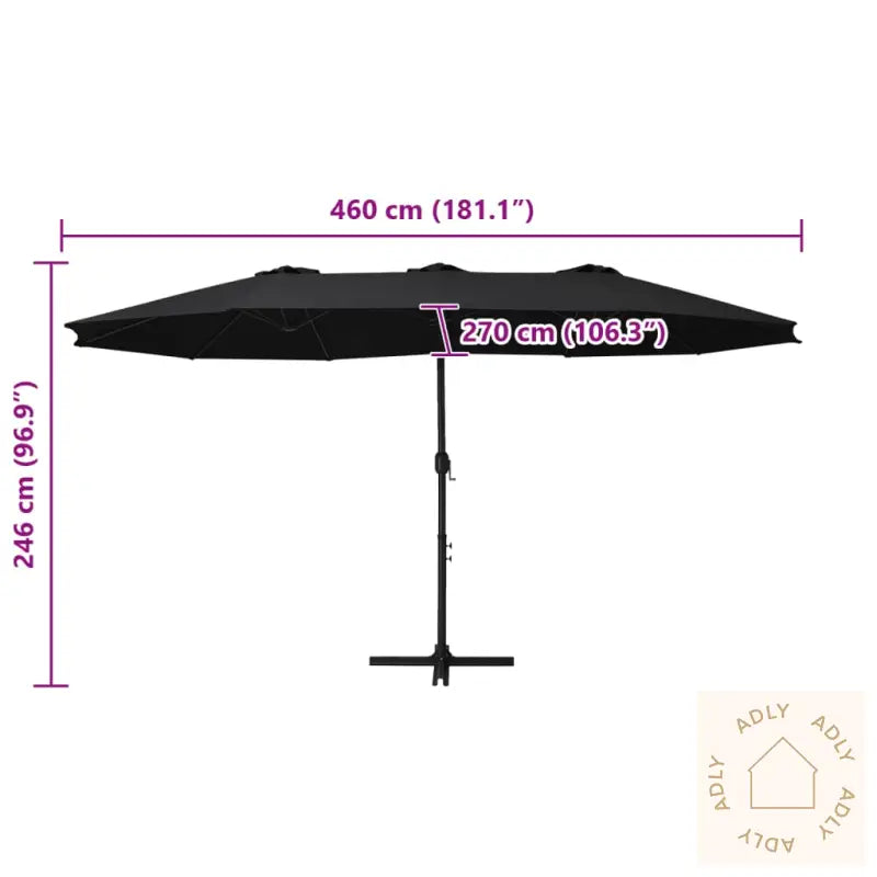 Parasol Med Aluminiumsstang 460X270 Cm Svart