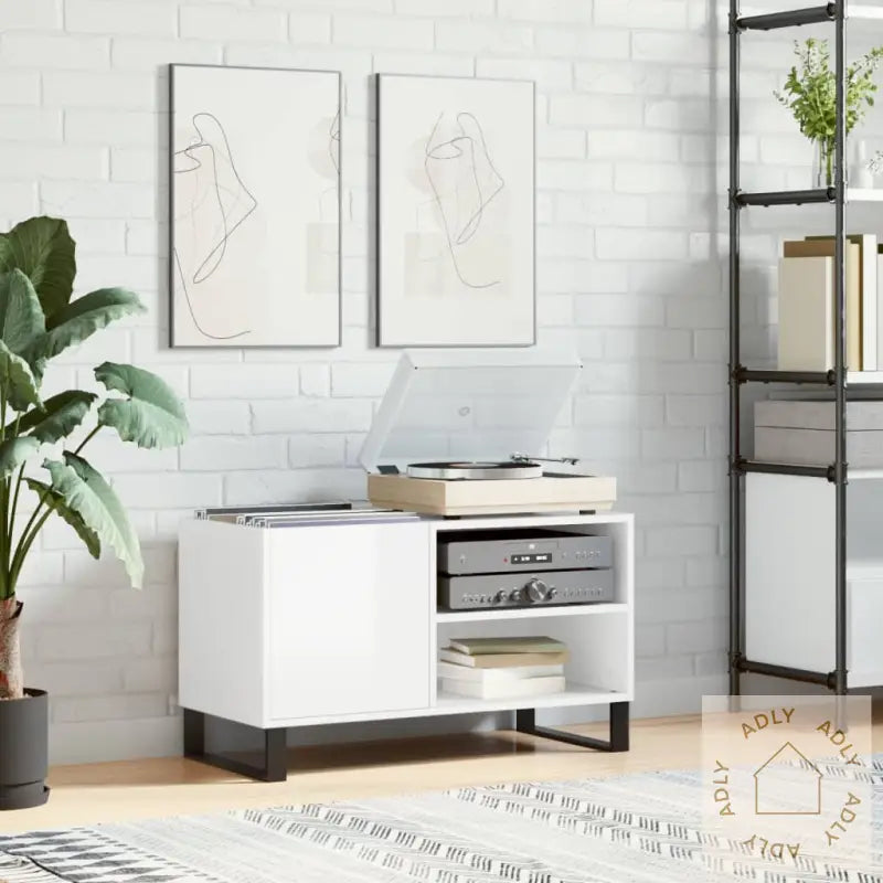 Hifi-Benk Høyglans Hvit 85X38X48 Cm Konstruert Tre