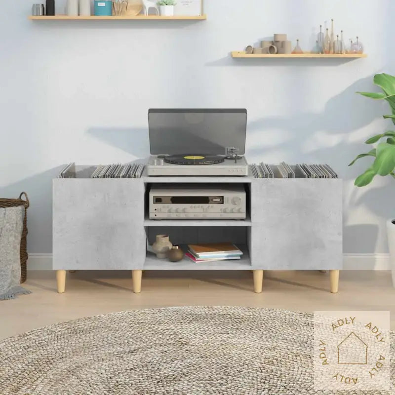 Hifi-Benk Betonggrå 121X38X48 Cm Konstruert Tre