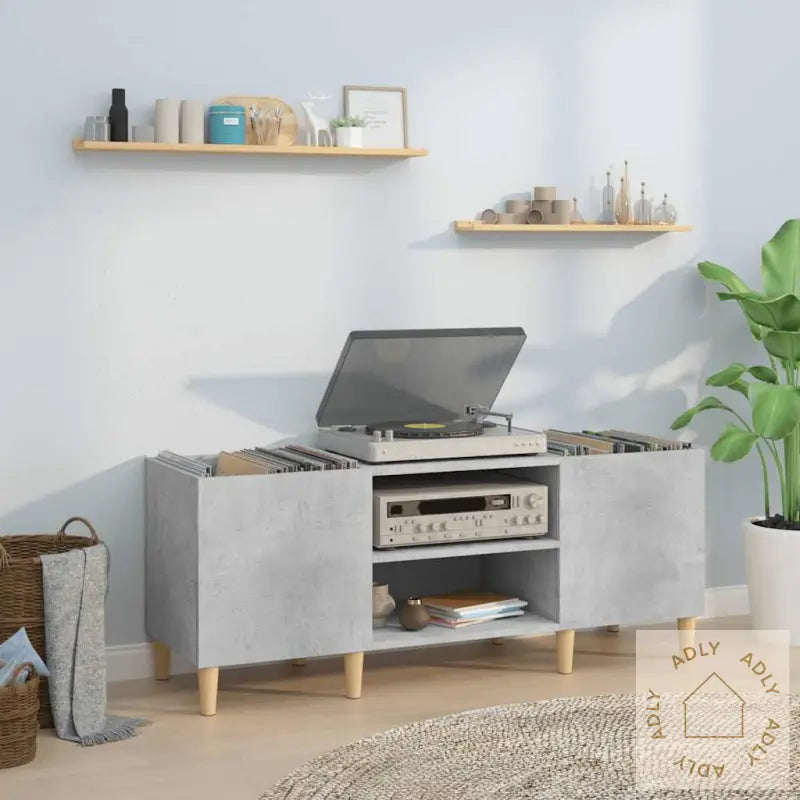 Hifi-Benk Betonggrå 121X38X48 Cm Konstruert Tre