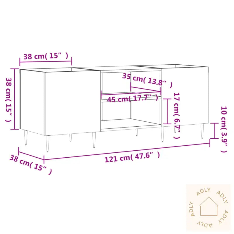 Hifi-Benk Hvit 121X38X48 Cm Konstruert Tre