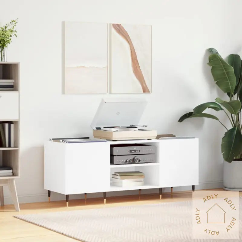 Hifi-Benk Hvit 121X38X48 Cm Konstruert Tre