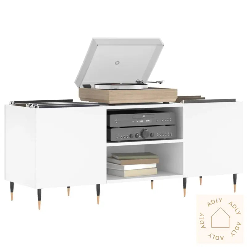 Hifi-Benk Hvit 121X38X48 Cm Konstruert Tre