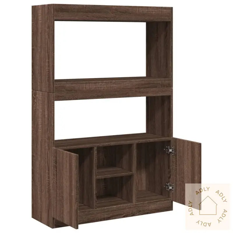 Highboard Brun Eik 92X33X140 Cm Konstruert Tre