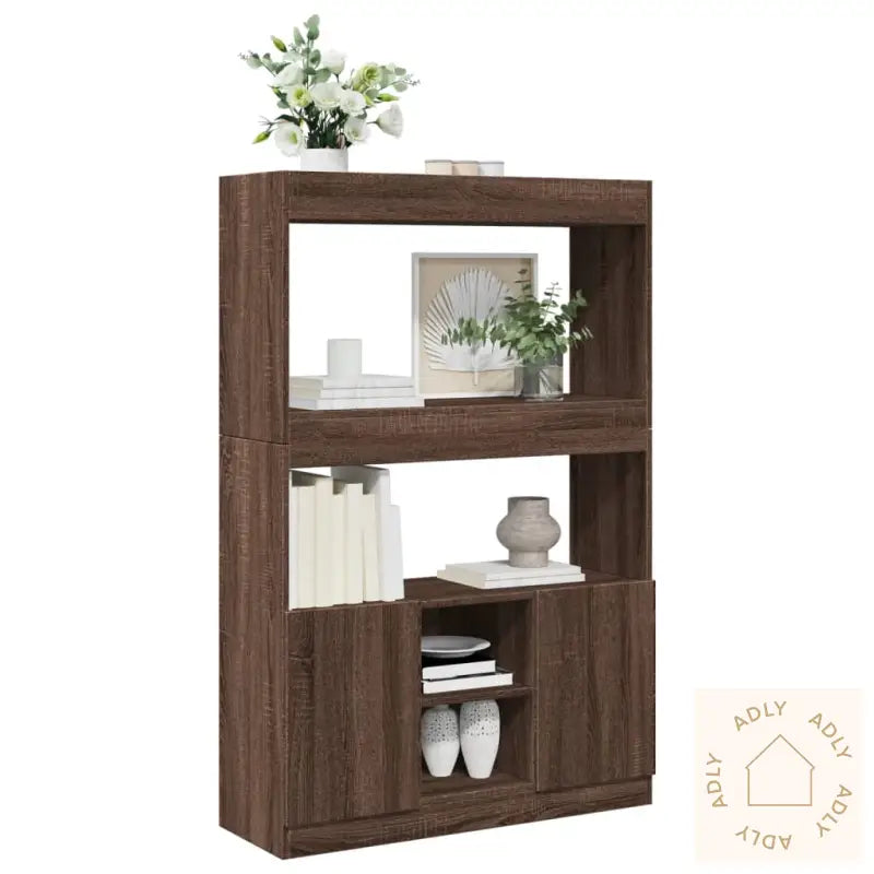 Highboard Brun Eik 92X33X140 Cm Konstruert Tre