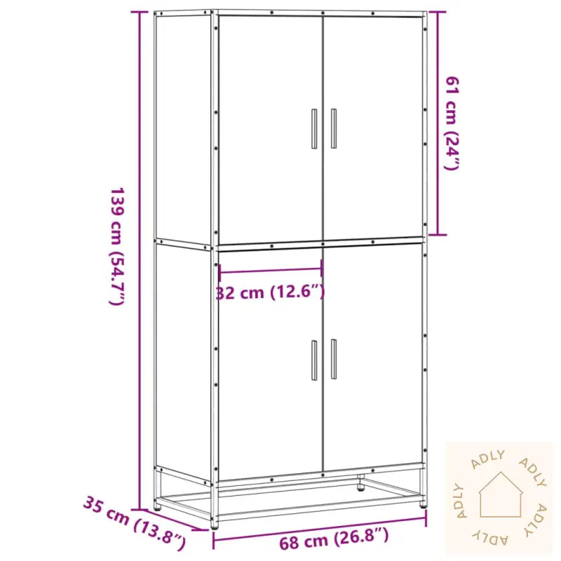Highboard Brun Eik 68X35X139 Cm Konstruert Tre