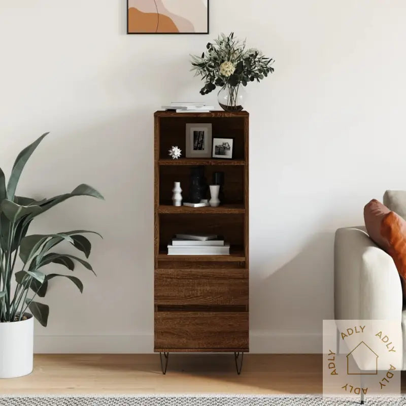 Highboard Brun Eik 40X36X110 Cm Konstruert Tre