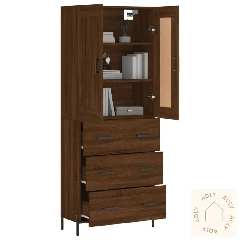 Highboard Brun Eik 69,5X34X180 Cm Konstruert Tre