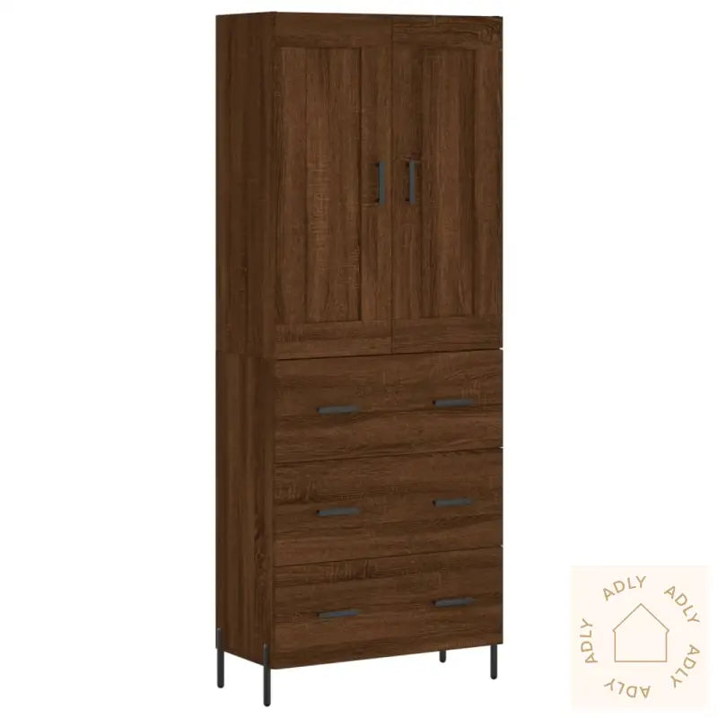 Highboard Brun Eik 69,5X34X180 Cm Konstruert Tre