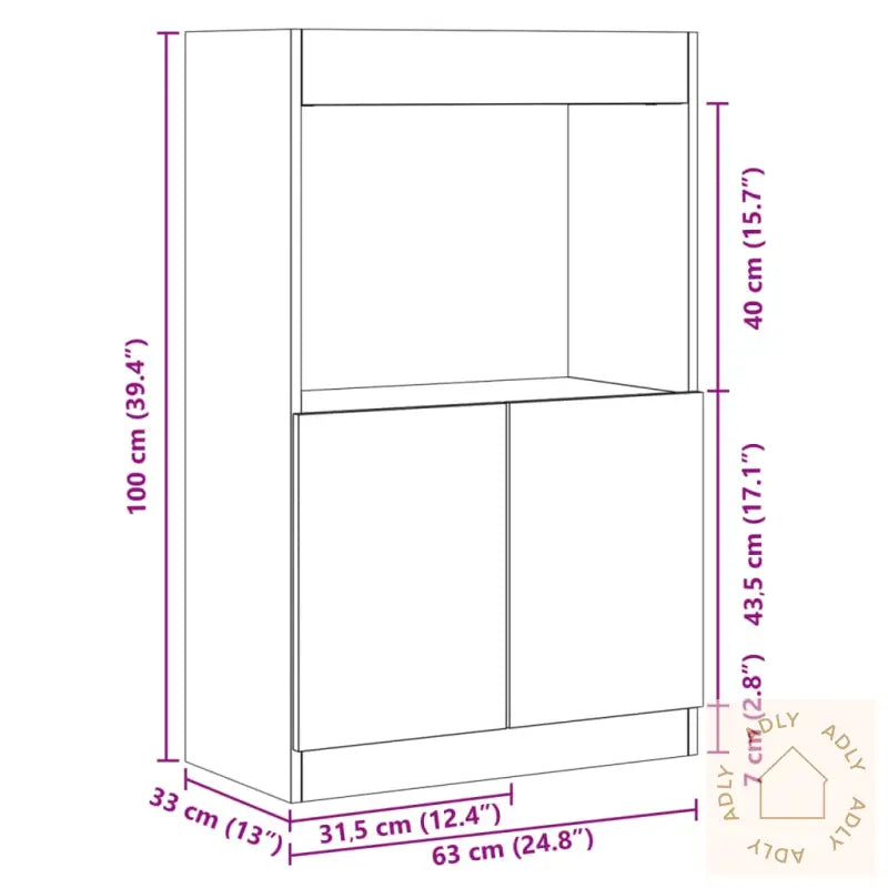 Highboard Hvit 63X33X100 Cm Konstruert Tre