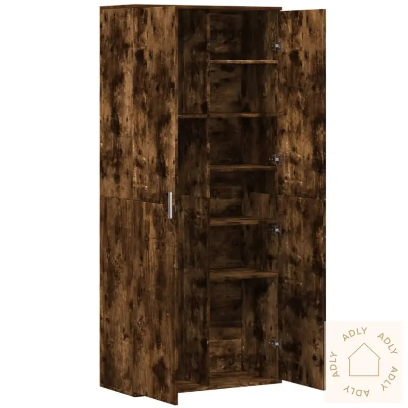 Highboard Røkt Eik 80X35X180 Cm Konstruert Tre