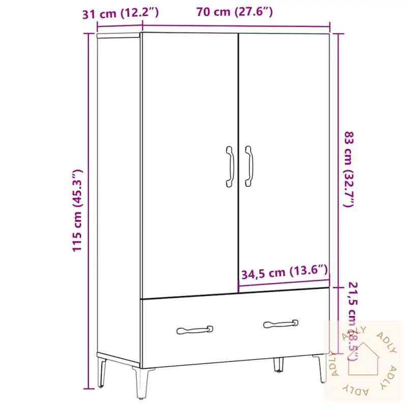 Highboard Artisan Eik 70X31X115 Cm Konstruert Tre