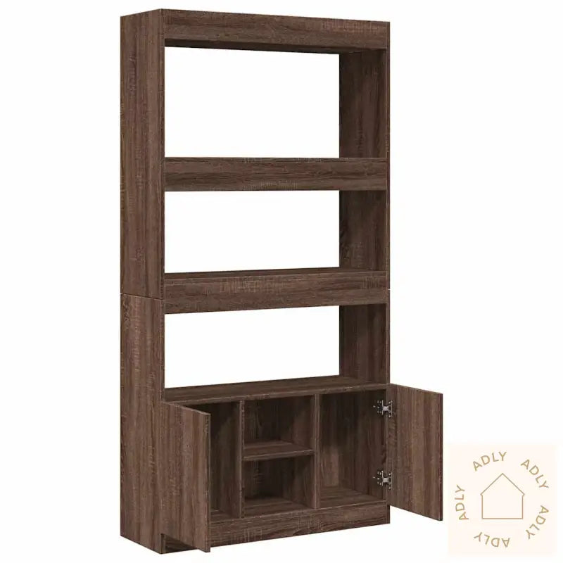 Highboard Brun Eik 92X33X180 Cm Konstruert Tre