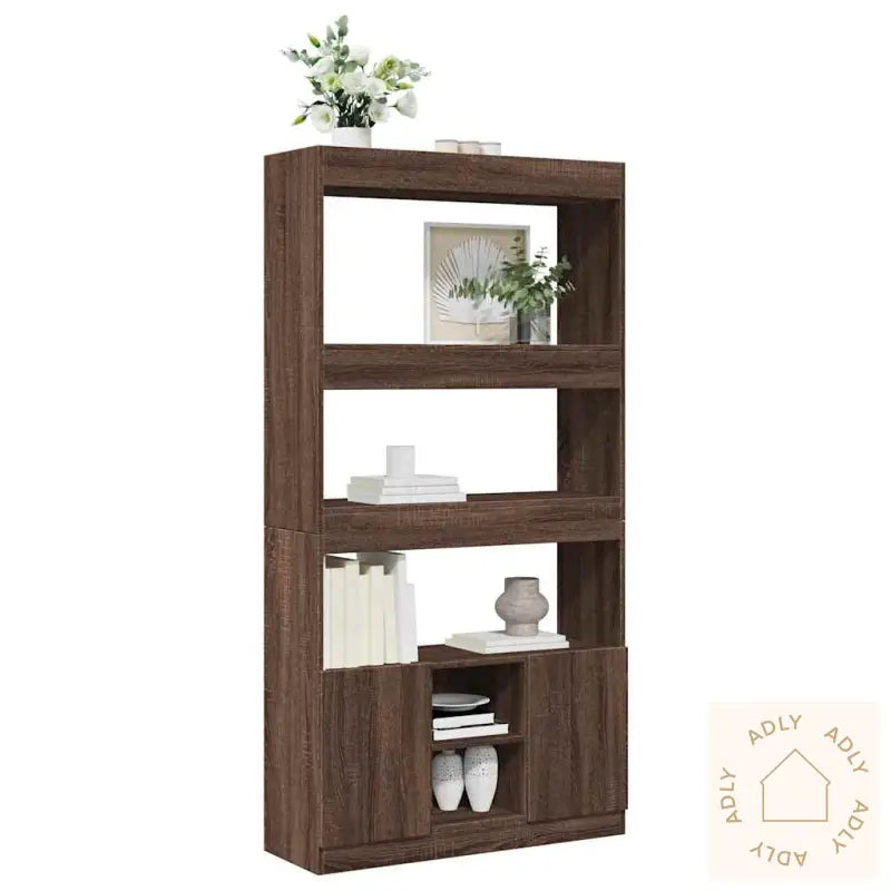 Highboard Brun Eik 92X33X180 Cm Konstruert Tre
