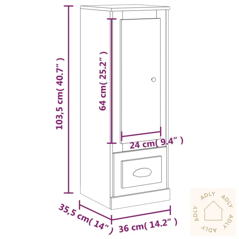 Highboard Brun Eik 36X35,5X103,5 Cm Konstruert Tre