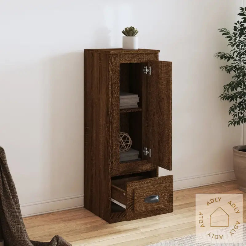 Highboard Brun Eik 36X35,5X103,5 Cm Konstruert Tre