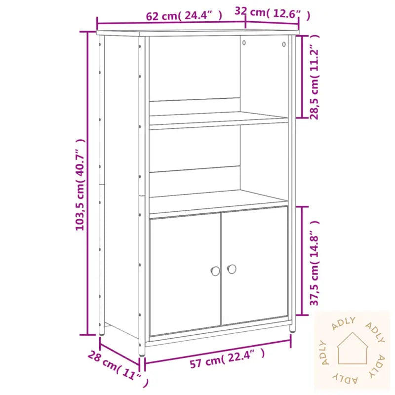 Highboard Brun Eik 62X32X103,5 Cm Konstruert Tre