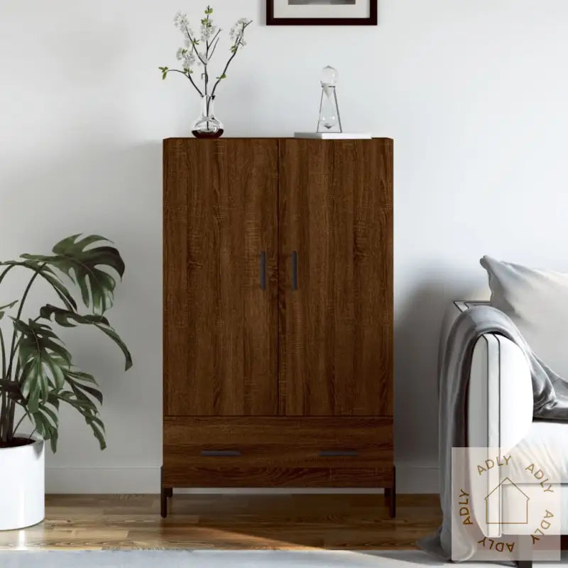 Highboard Brun Eik 69,5X31X115 Cm Konstruert Tre