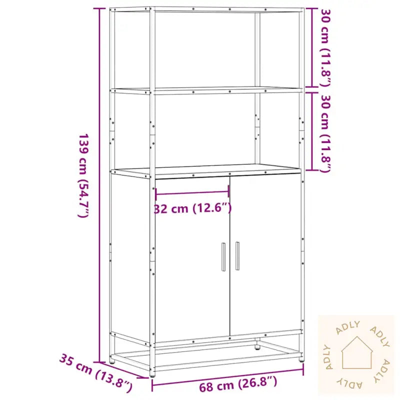 Highboard Brun Eik 68X35X139 Cm Konstruert Tre Og Metall