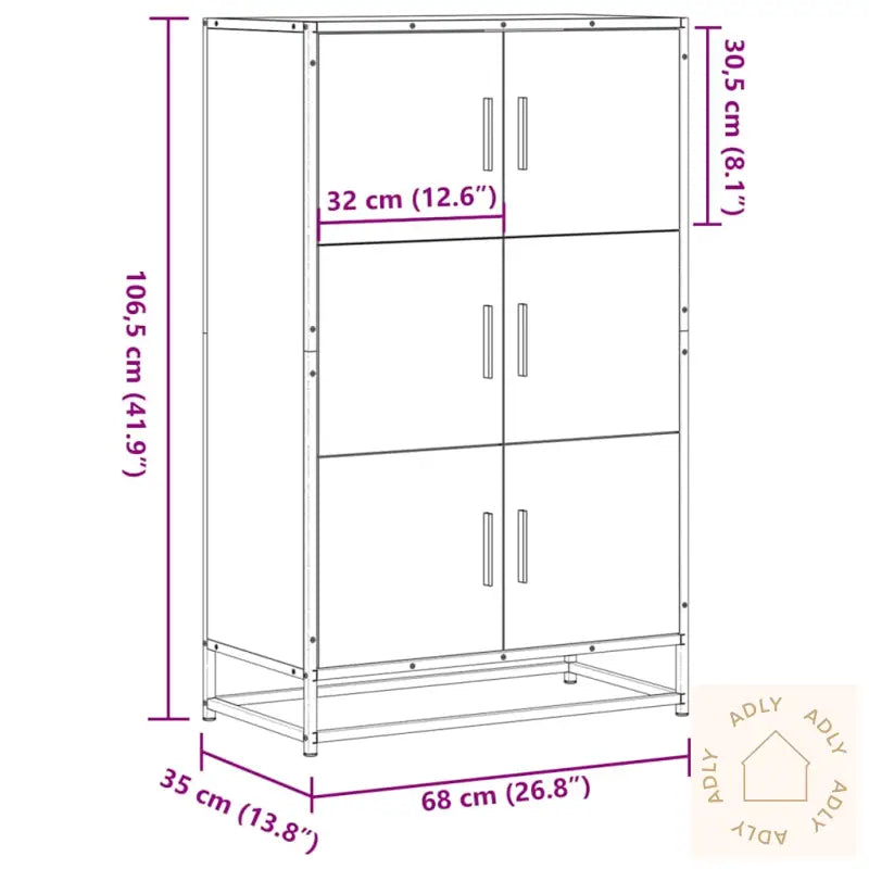 Highboard Brun Eik 68X35X106,5 Cm Konstruert Tre Og Metall
