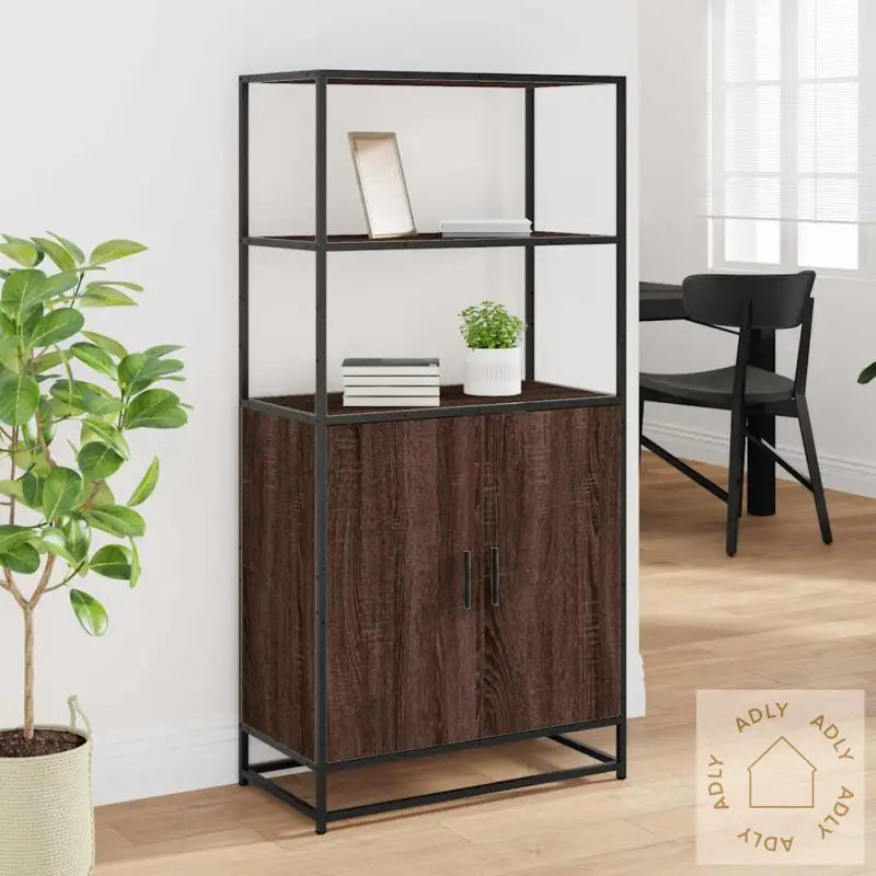 Highboard Brun Eik 68X35X139 Cm Konstruert Tre Og Metall