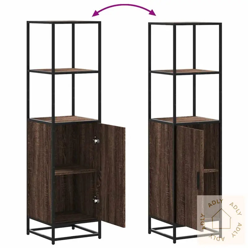 Highboard Brun Eik 35,5X35X139 Cm Konstruert Tre Og Metall