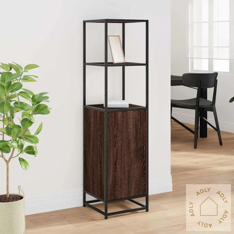 Highboard Brun Eik 35,5X35X139 Cm Konstruert Tre Og Metall