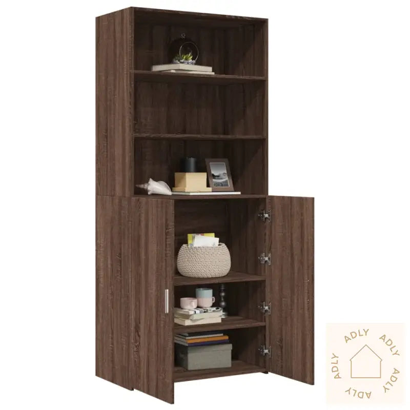 Highboard Brun Eik 80X42,5X185 Cm Konstruert Tre