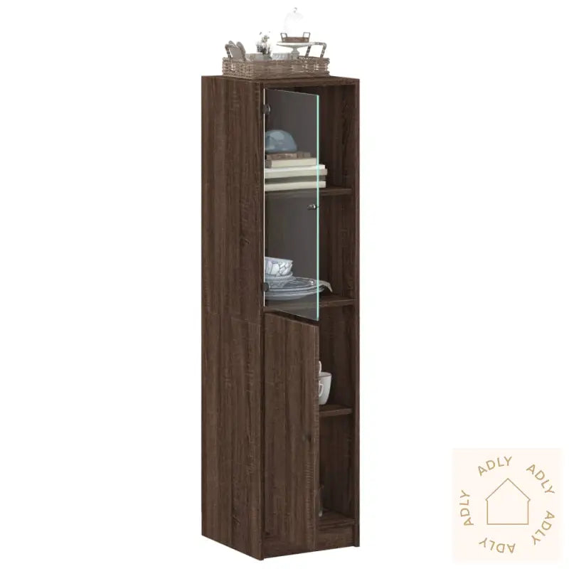 Highboard Med Glassdører Brun Eik 35X37X142 Cm