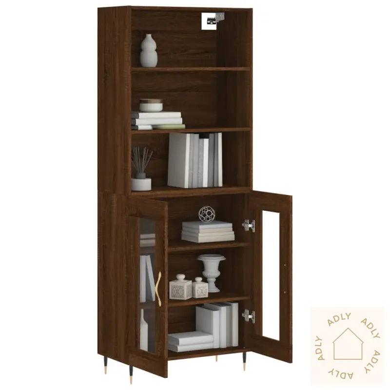 Highboard Brun Eik 69,5X34X180 Cm Konstruert Tre