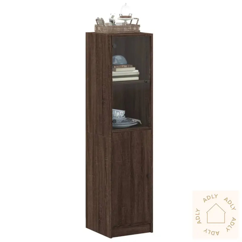 Highboard Med Glassdører Brun Eik 35X37X142 Cm