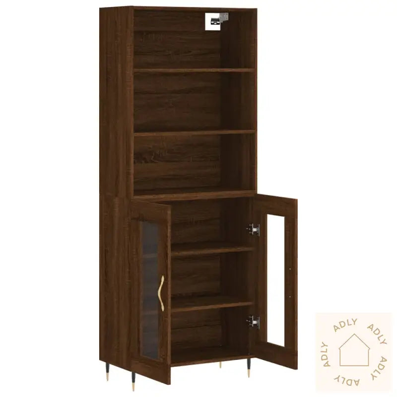 Highboard Brun Eik 69,5X34X180 Cm Konstruert Tre