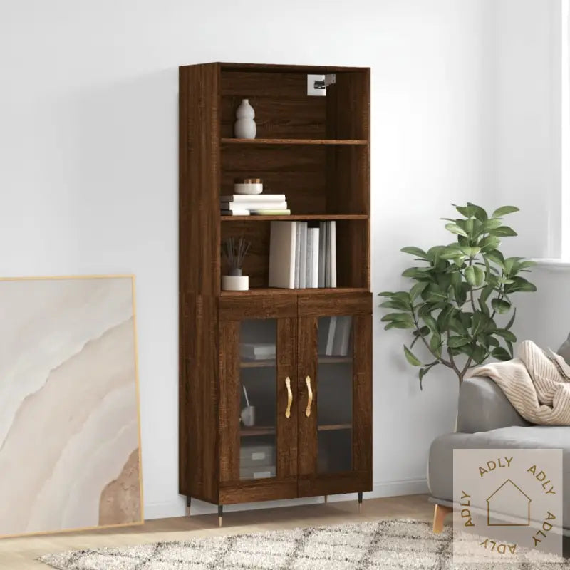 Highboard Brun Eik 69,5X34X180 Cm Konstruert Tre