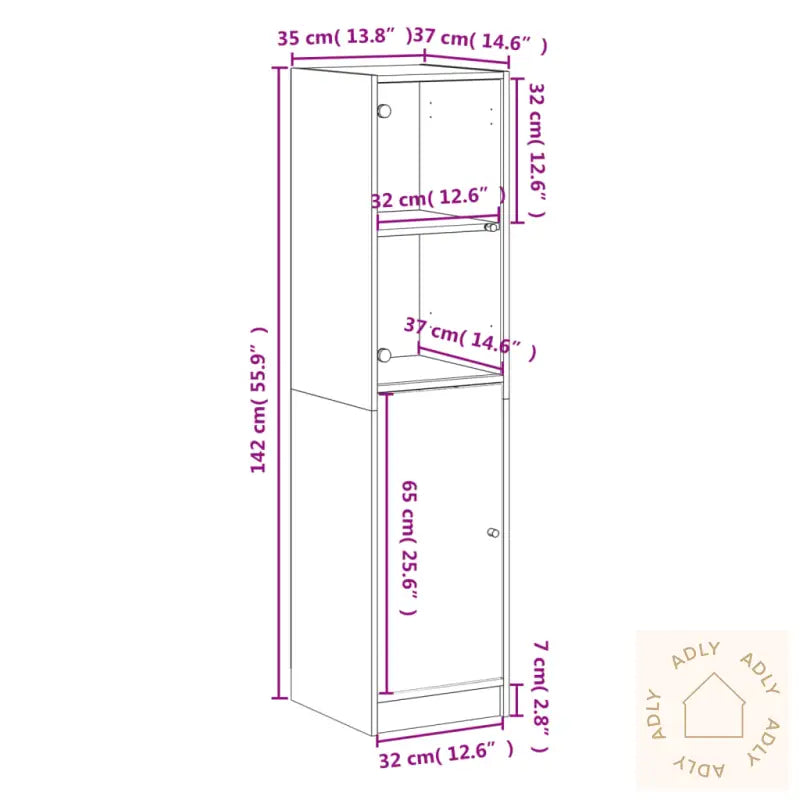 Highboard Med Glassdører Brun Eik 35X37X142 Cm