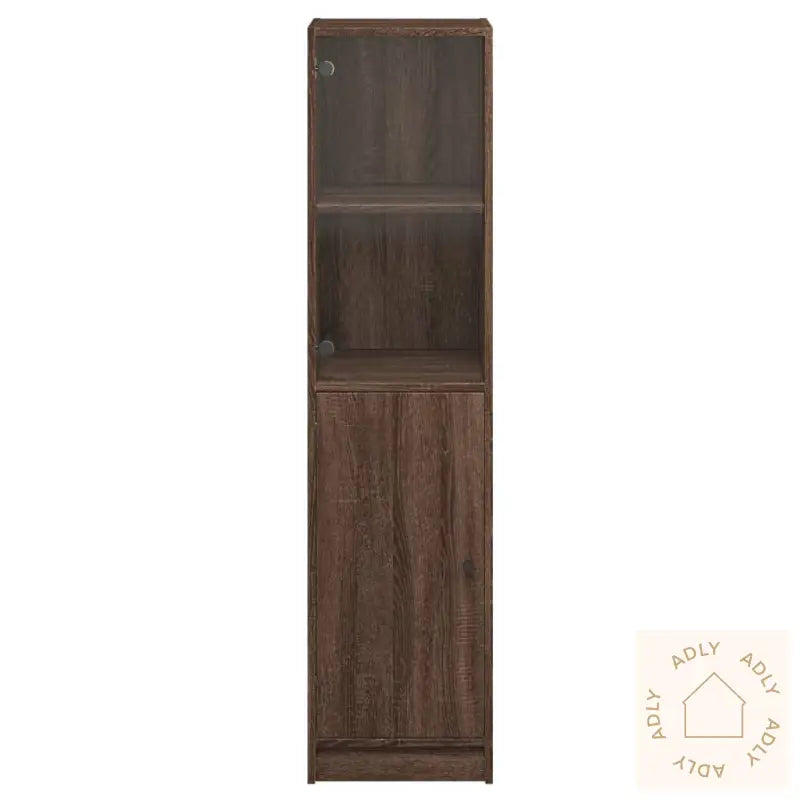Highboard Med Glassdører Brun Eik 35X37X142 Cm