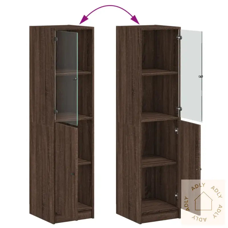Highboard Med Glassdører Brun Eik 35X37X142 Cm