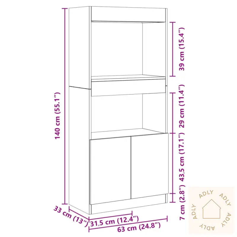 Highboard Brun Eik 63X33X140 Cm Konstruert Tre