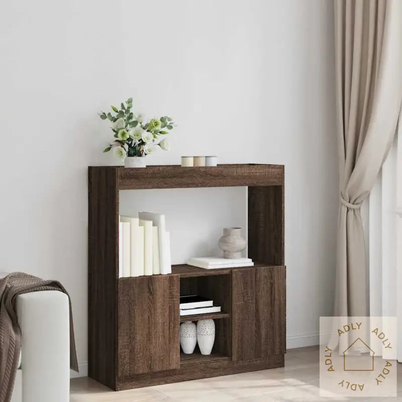 Highboard Brun Eik 92X33X100 Cm Konstruert Tre