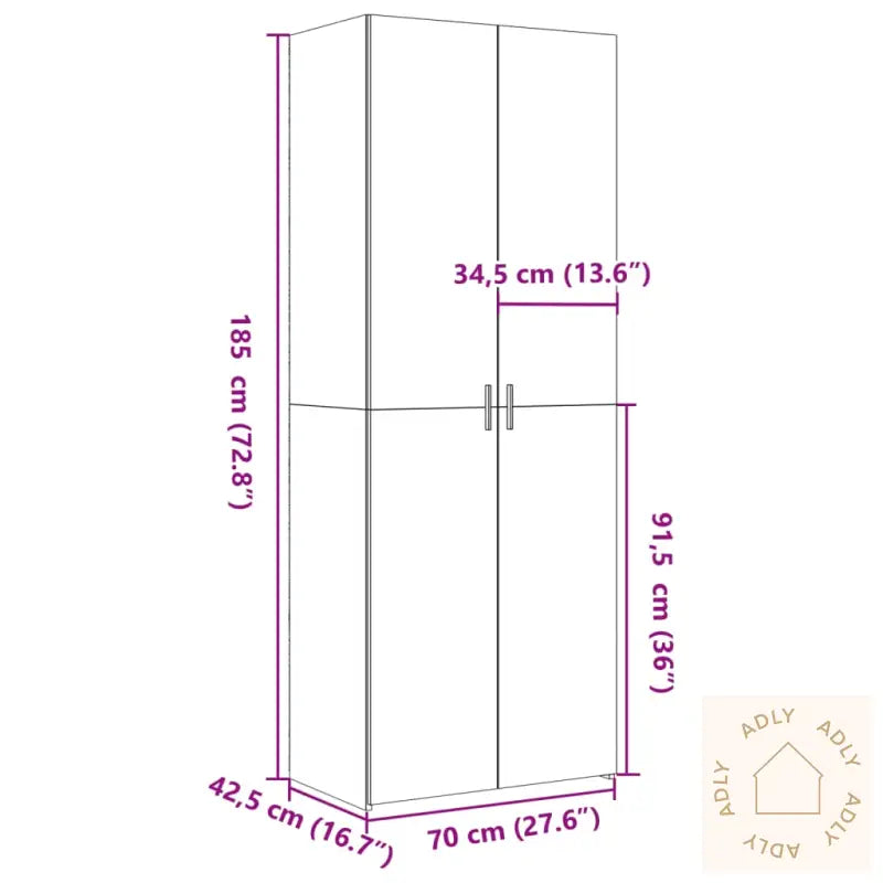 Highboard Brun Eik 70X42,5X185 Cm Konstruert Tre