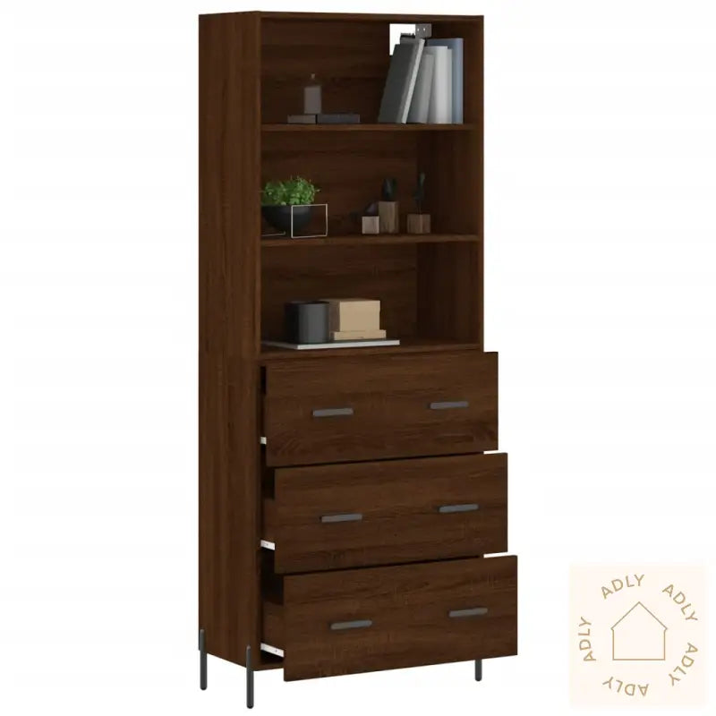 Highboard Brun Eik 69,5X34X180 Cm Konstruert Tre