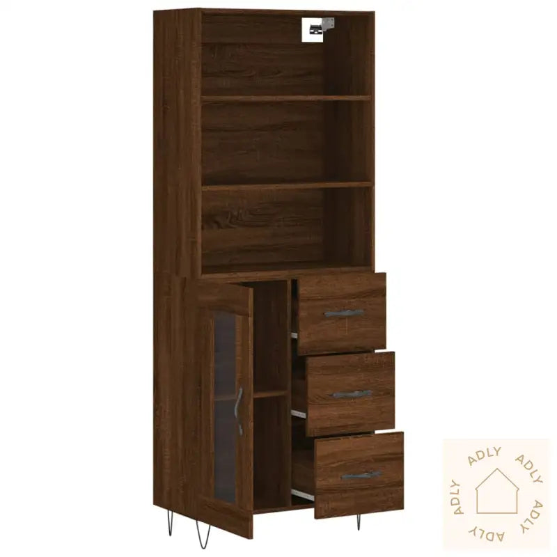 Highboard Brun Eik 69,5X34X180 Cm Konstruert Tre