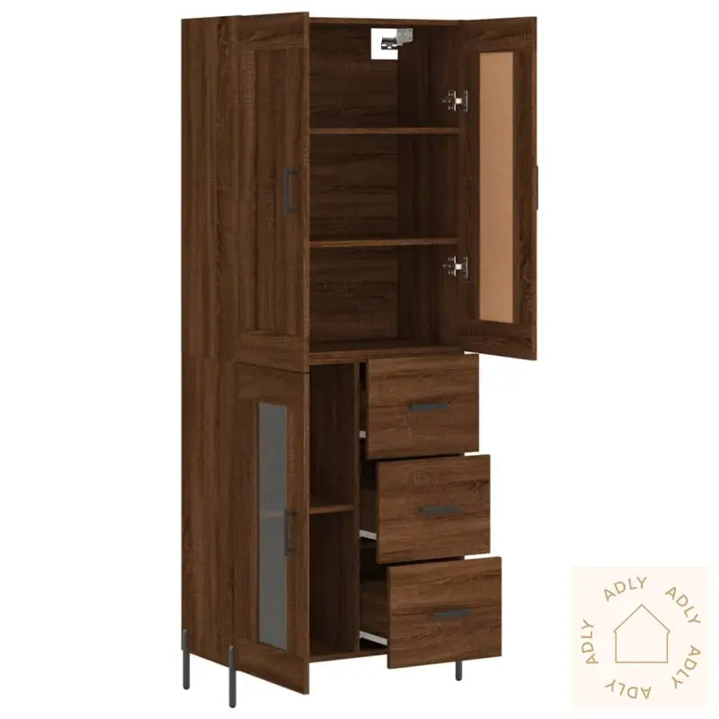 Highboard Brun Eik 69,5X34X180 Cm Konstruert Tre
