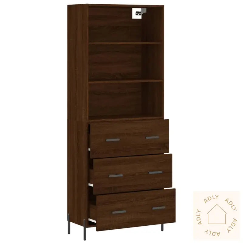 Highboard Brun Eik 69,5X34X180 Cm Konstruert Tre