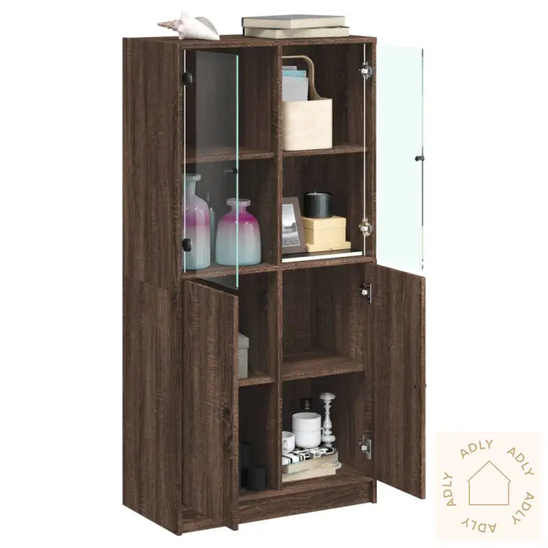 Highboard Med Dører Brun Eik 68X37X142 Cm Konstruert Tre