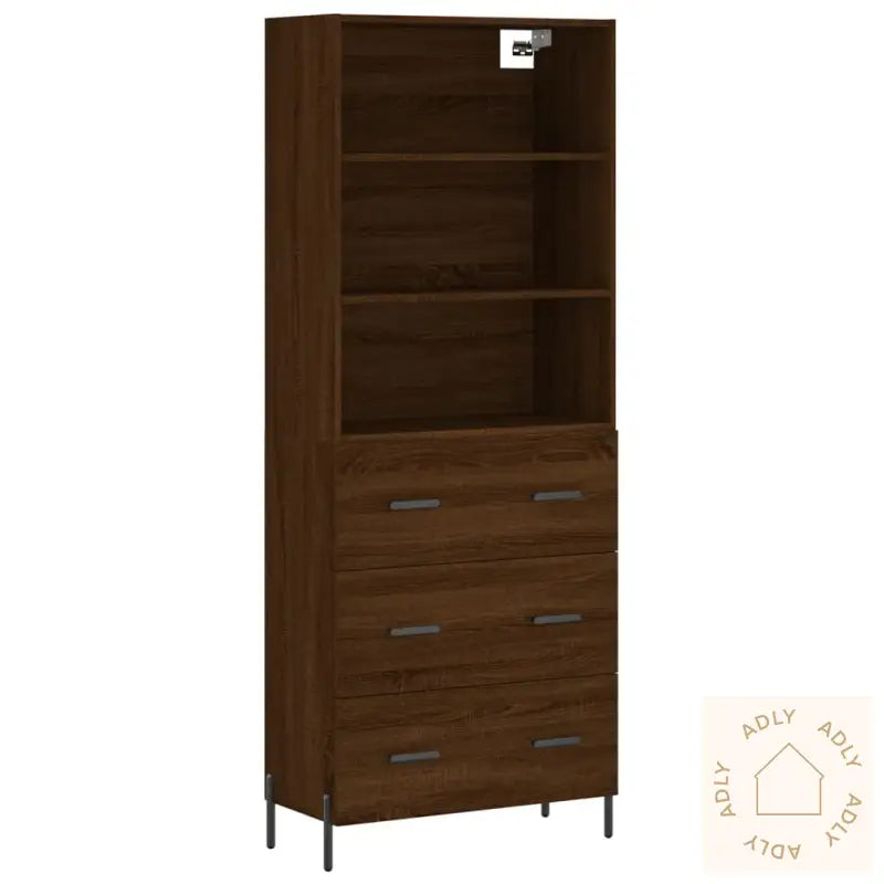 Highboard Brun Eik 69,5X34X180 Cm Konstruert Tre