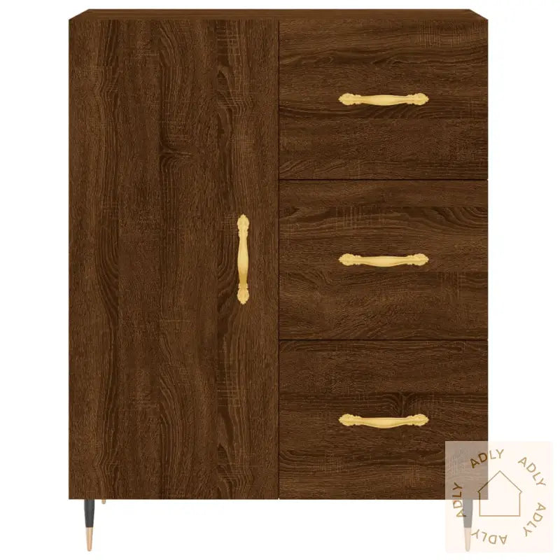Highboard Brun Eik 69,5X34X180 Cm Konstruert Tre