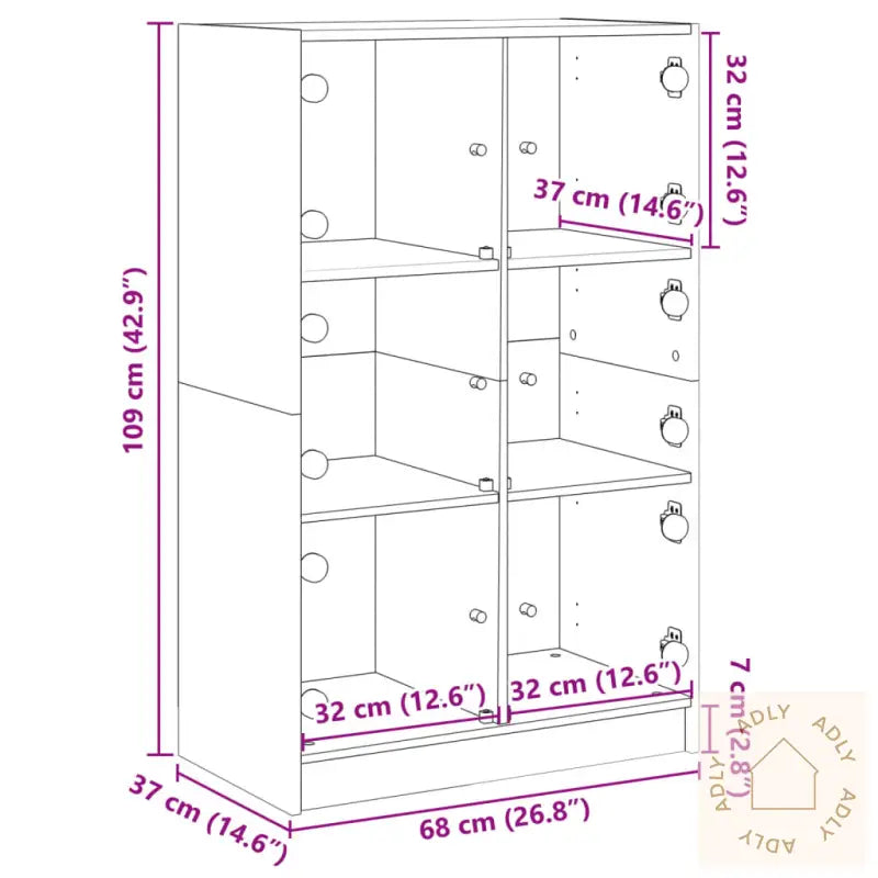 Highboard Med Dører Brun Eik 68X37X109 Cm Konstruert Tre