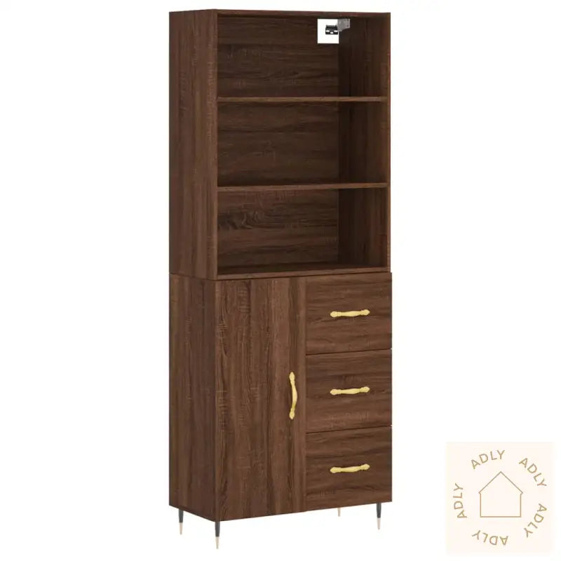 Highboard Brun Eik 69,5X34X180 Cm Konstruert Tre