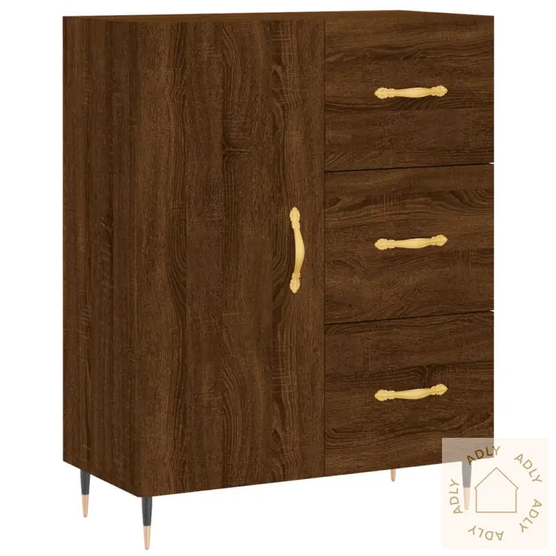 Highboard Brun Eik 69,5X34X180 Cm Konstruert Tre