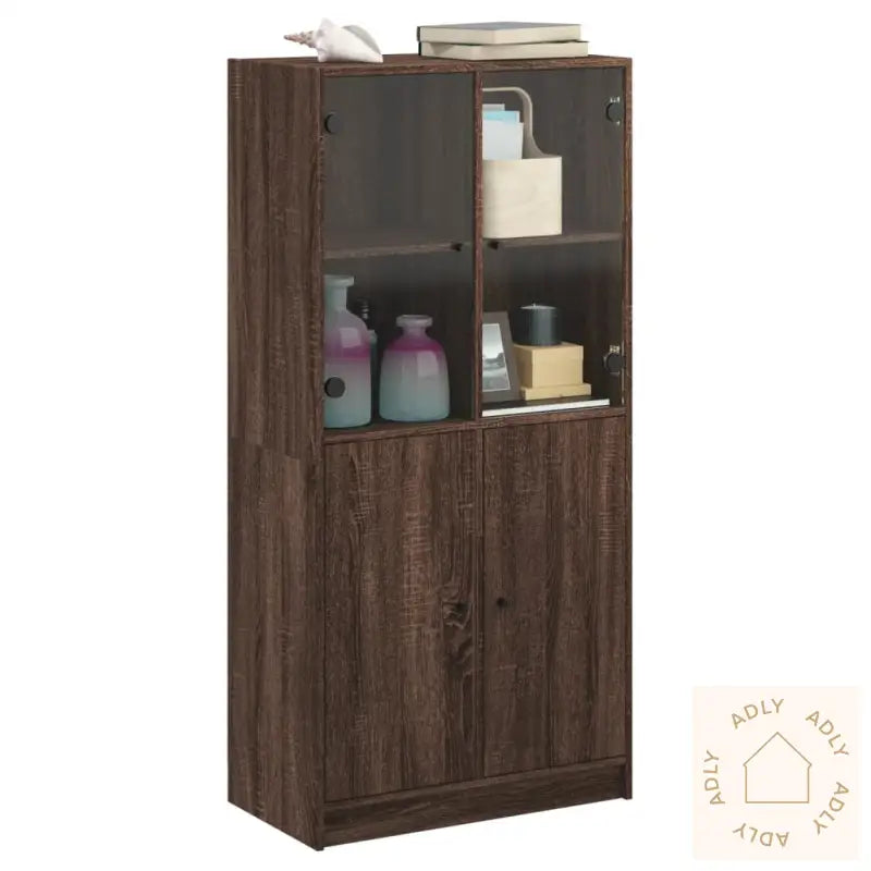 Highboard Med Dører Brun Eik 68X37X142 Cm Konstruert Tre
